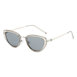 Modern cat-eye sunglasses with transparent grey frames and metallic gold temples for summer