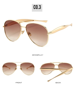 Detailed views of gold pilot sunglasses with brown gradient lenses and dual bridge frame
