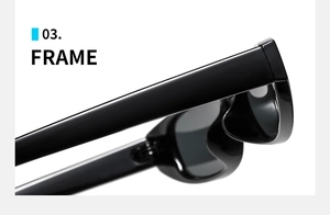 Macro view of polished black sunglasses frame with high-gloss finish and smooth edges