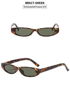 Detail view of tortoiseshell narrow frame sunglasses with green G15 lenses from two angles