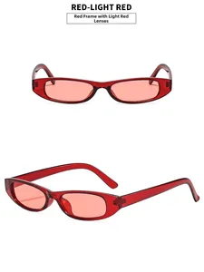 Detail view of red oval retro sunglasses with translucent frame and light red lenses