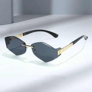 Rimless Geometric Sunglasses Metal Frame UV400 Protection Gradient Lenses Fashion Irregular For Men Women