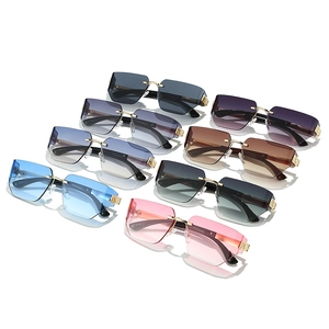 Frameless rimless sunglasses with gradient lenses and gold metal frames for men and women