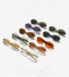 Showcase of vintage oval metal sunglasses in ten diverse lens colors and frame finishes