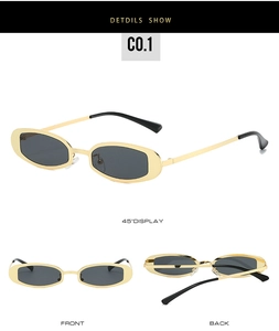 Vues multiples de lunettes de soleil ovales en métal doré avec verres foncés chic