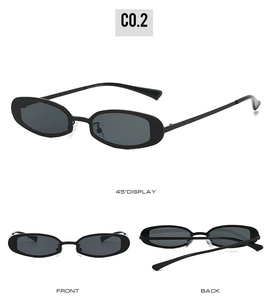 Vues multiples de lunettes de soleil ovales noires montrant l'avant, l'arrière et les angles
