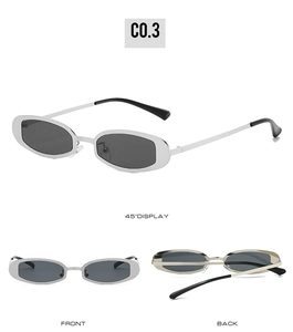 Vue multi-angles de lunettes de soleil ovales en métal argenté avec vues avant et arrière