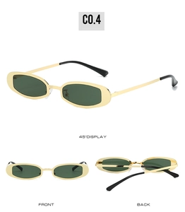 Vues détaillées multi-angles de lunettes de soleil rétro en métal avec verres vert foncé