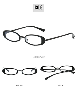 Vue multi-angle détaillée de lunettes de soleil ovales noires avec branches en métal