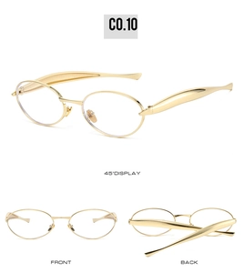Detailed views of gold oval metal sunglasses showing the stylish frame and temple design