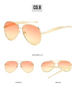 Detail shots of gold metal aviator sunglasses with orange-yellow gradient lenses