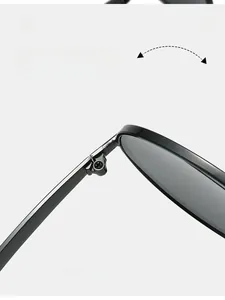 Macro detail of high-durability metal hinges on black vintage aviator sunglasses frame