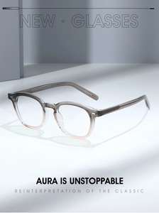 Detailed close-up of a stylish square gradient transparent frame with reinforced temple core