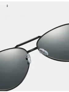 Detail of comfortable transparent silicone nose pads on black metal aviator sunglasses