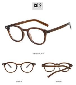 Three-angle view of vintage round brown tortoise shell TR anti-blue light glasses