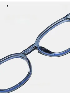 Detail of comfortable integrated nose pads on transparent deep blue TR90 frames