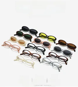 Detailed grid of retro oval sunglasses showing premium metal hinges and multi-color frames