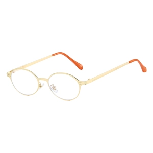 Retro small oval sunglasses with gold metal frame and orange temple tips for daily wear