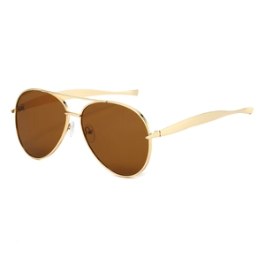 Classic gold metal aviator sunglasses with brown lenses and retro double bridge frame
