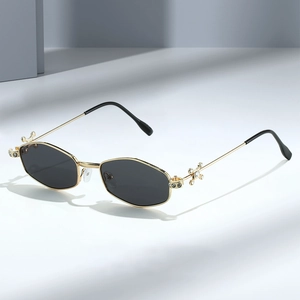 Occhiali da Sole Vintage con Montatura in Metallo Esagonale per Uomo Donna Retro Strass Croce Decor Protezione UV400 Moda