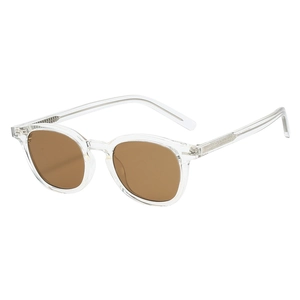 Retro transparent TR frame sunglasses with light brown round lenses for beach and outdoor use