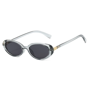 Vintage oval sunglasses with translucent grey frame and golden metal hinge details