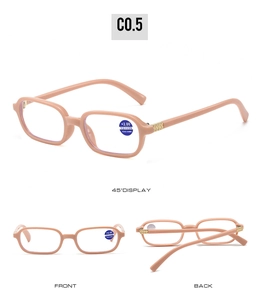 Detailed view of +2.00 strength reading glasses with blue light blocking lenses