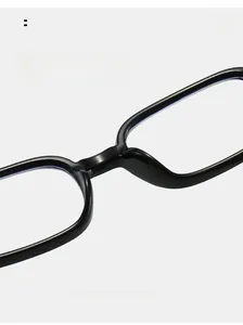 Detail of comfortable integrated nose pads on black square anti-blue light reading glasses