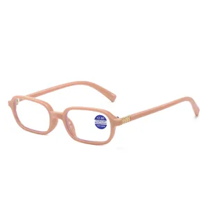 Pink square anti-blue light reading glasses for men and women with +2.00 strength