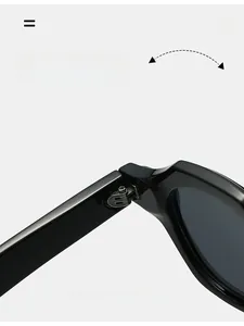 Detail shot of durable reinforced metal hinge on vintage black thick frame sunglasses