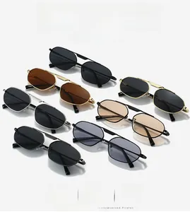 Collection of oversized irregular metal frame sunglasses in seven different color combinations