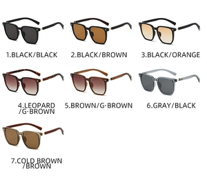 Matrix display of square sunglasses showing seven color options with metal temple details