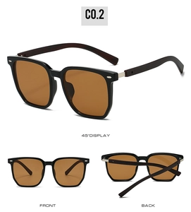 Three-way view of rectangular sunglasses showing front, back, and 45 degree angles