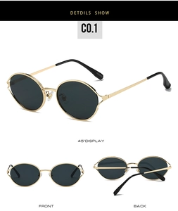 Detailed multi-angle views of vintage gold metal round sunglasses with dark lenses