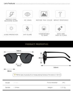 Spécifications de taille pour lunettes de soleil pilote unisexes avec monture PC UV400