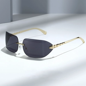 Rimless Sunglasses Retro Fashion Square Cut Edge Metal Snake Temples UV400 Protection Eyewear For Women