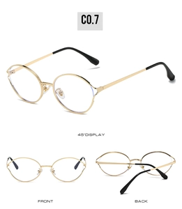 Three-angle view of gold metal round polygonal sunglasses with black temple tips