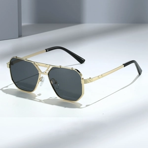 Polygon Metal Frame Sunglasses UV Protection Gradient Lenses Double Bridge Retro Fashion Eyewear Women