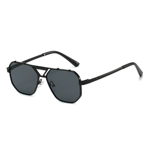 Square black geometric pilot sunglasses with high-quality UV protection and matte metal frame