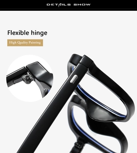 Detail of high quality flexible hinges and polished black frame for light eyewear