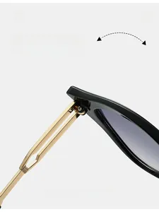 Gros plan détaillé sur la charnière dorée durable et la monture noire de lunettes œil-de-chat