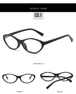Three-angle display of lightweight black cat-eye anti-blue light glasses frames