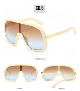 Front and back views of shield sunglasses with cream frames and gradient lenses