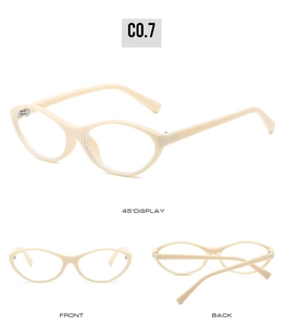 Detail view of lightweight cat eye glasses frames in cream white from multiple angles