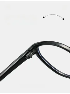 Macro shot of durable metal hinges on ultra-light black eyeglasses for teens