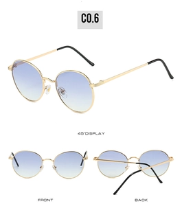 Lunettes de soleil rondes en métal avec verres dégradés bleus C0.6 sous plusieurs angles