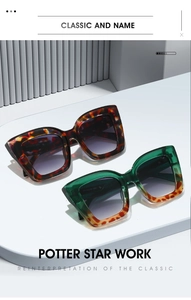 Detailaufnahme der Schildpatt- und grünen Sonnenbrille auf einem weißen Architekturständer