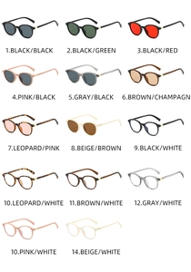 Collection de lunettes de soleil rondes vintage montrant 14 couleurs de verres et montures