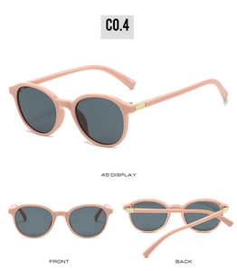Vues détaillées multi-angles de lunettes de soleil rondes roses rétro avec verres foncés