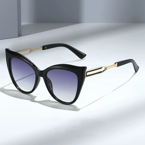 Lunettes De Soleil Cat Eye Pour Femmes Monture PC Branches Métalliques Évidées Protection UV Dégradée Polarisées Tendance